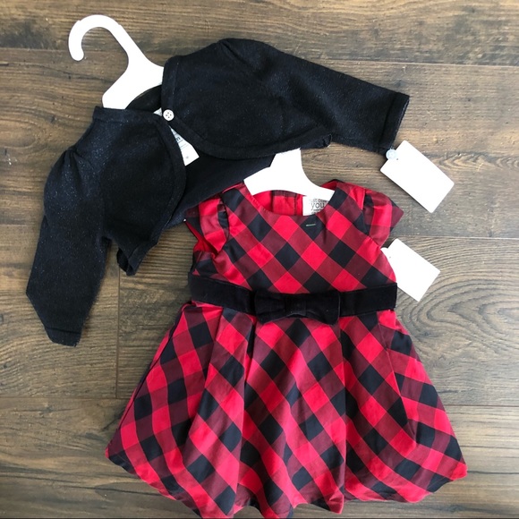 Carter's Other - Carter’s Buffalo plaid red black checked dress sweater holiday Christmas 🎄